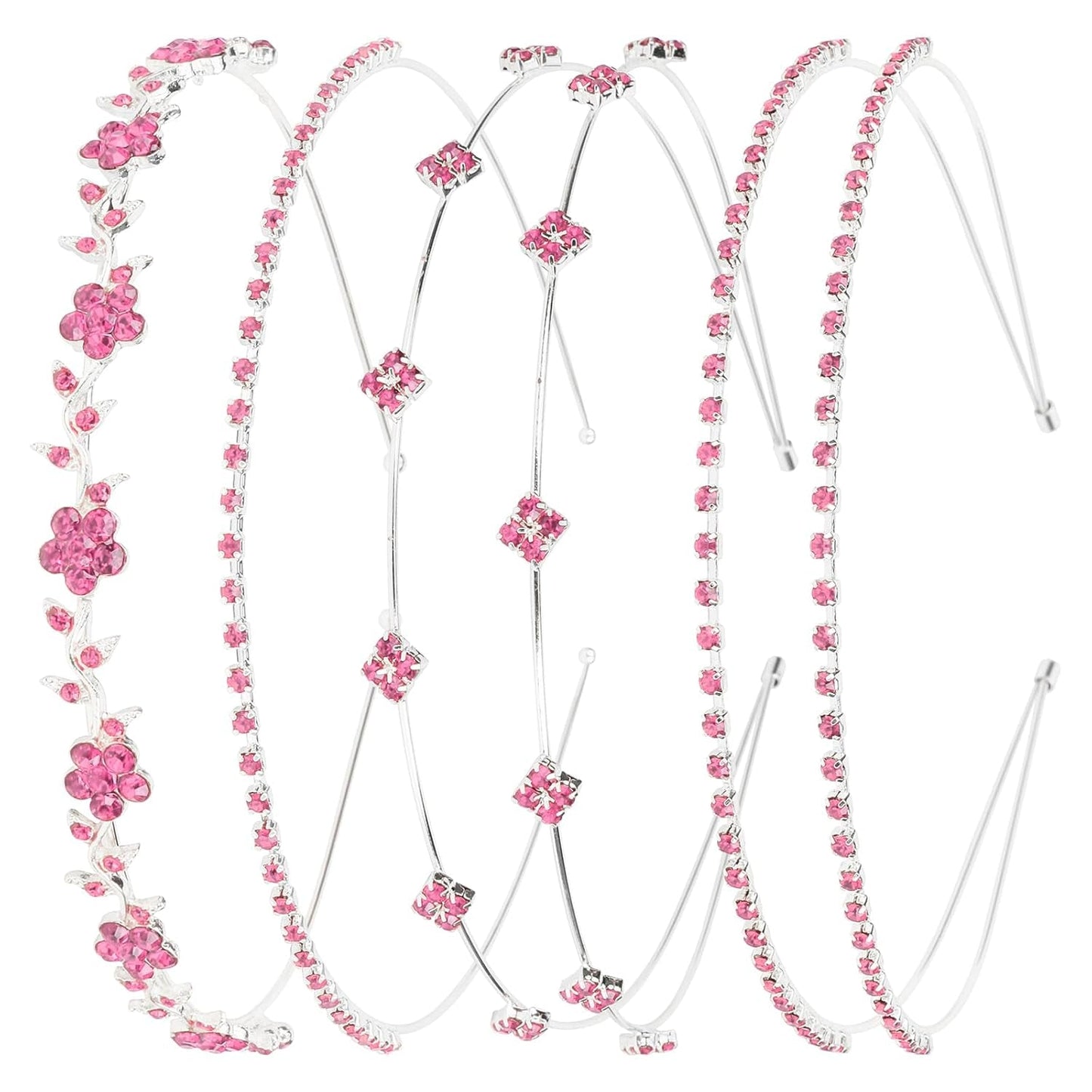 Rhinestone Bridal Headbands: 4 Pieces, Silver and Pink Crystal Bling Hair Accessories for Women'S Weddings