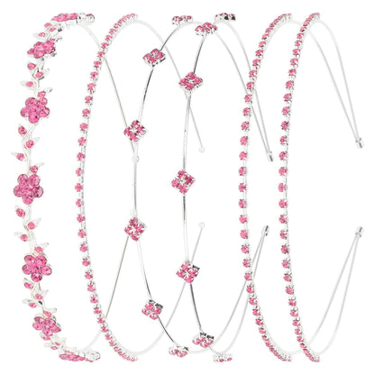 Rhinestone Bridal Headbands: 4 Pieces, Silver and Pink Crystal Bling Hair Accessories for Women'S Weddings