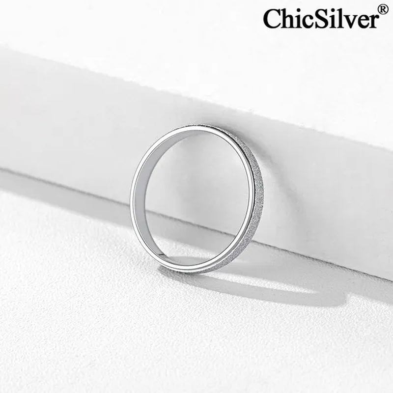 Chicsilver 925 Sterling Silver Rings Skinny Sandblast Finish Resistant Comfort Fit Wedding Band 3Mm Ring Size 4-12
