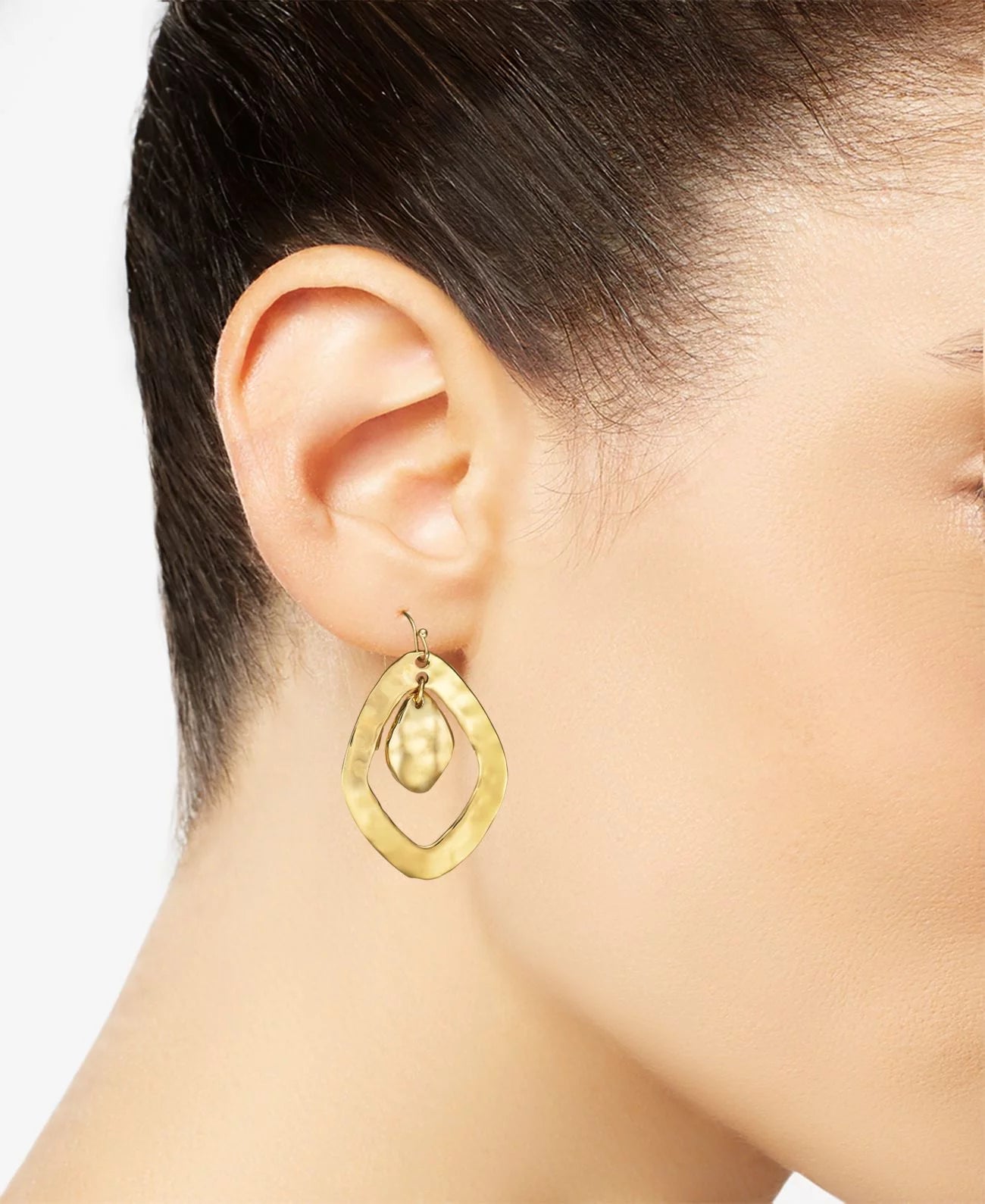 Double-Diamond Hammered Drop Earrings (Gold)
