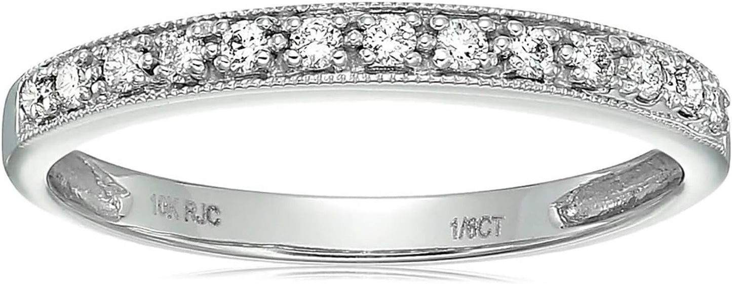 1/6 Carat (Ctw) Diamond Wedding Anniversary Band for Women, Half Eternity Petite round Diamond Engagement Ring 10K White Gold Prong Set with Milgrain 0.16 Cttw, Size 4-10 - WORLD TIME VISITS