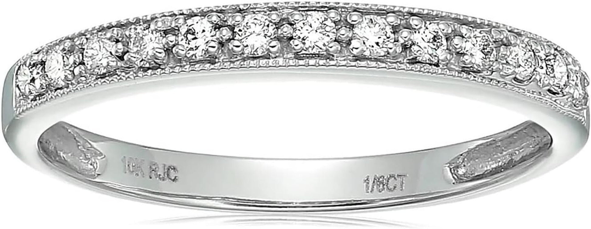1/6 Carat (Ctw) Diamond Wedding Anniversary Band for Women, Half Eternity Petite round Diamond Engagement Ring 10K White Gold Prong Set with Milgrain 0.16 Cttw, Size 4-10 - WORLD TIME VISITS