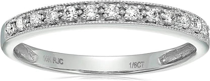 1/6 Carat (Ctw) Diamond Wedding Anniversary Band for Women, Half Eternity Petite round Diamond Engagement Ring 10K White Gold Prong Set with Milgrain 0.16 Cttw, Size 4-10 - WORLD TIME VISITS
