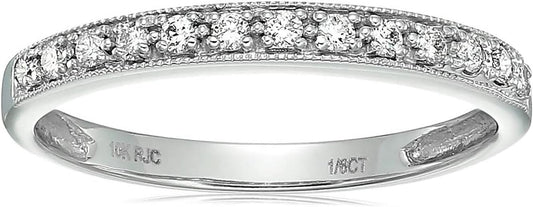 1/6 Carat (Ctw) Diamond Wedding Anniversary Band for Women, Half Eternity Petite round Diamond Engagement Ring 10K White Gold Prong Set with Milgrain 0.16 Cttw, Size 4-10 - WORLD TIME VISITS