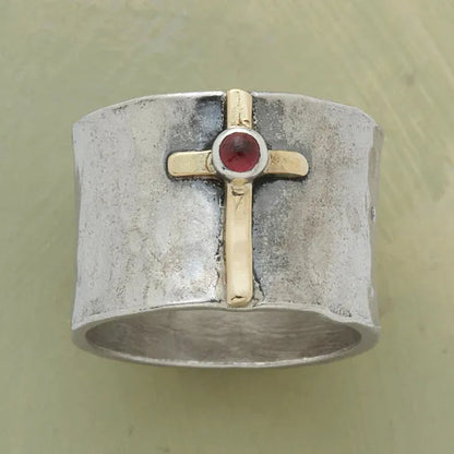 Fashion Woman Goldplated Cross Ruby Ring 925 Sterling Silver Engagement Vintage Rings Wedding Party Jewelry Size 5-11