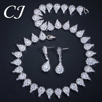 CANDICE White Gold Plating Sparkling Cubic Zirconia Choker Necklace Sets With Dangle Earrings Inlay Crystal Citrine Yellow Stone Evening Party Jewelry Set for Women