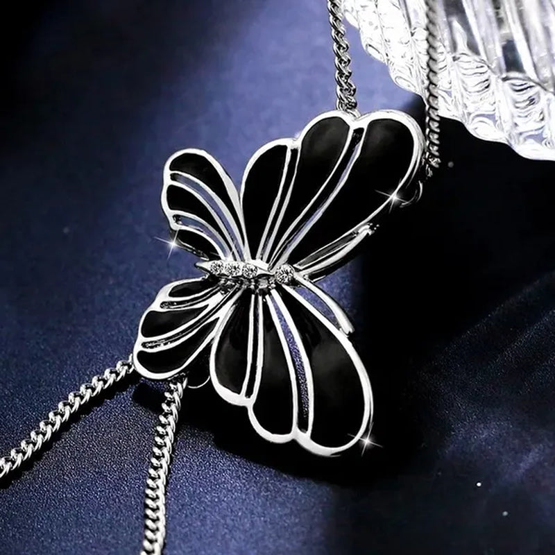 Butterfly Pendant Necklace Sweater Chain Long Tassel Necklace Adjustable Women'S Fashion Jewelry Accessories