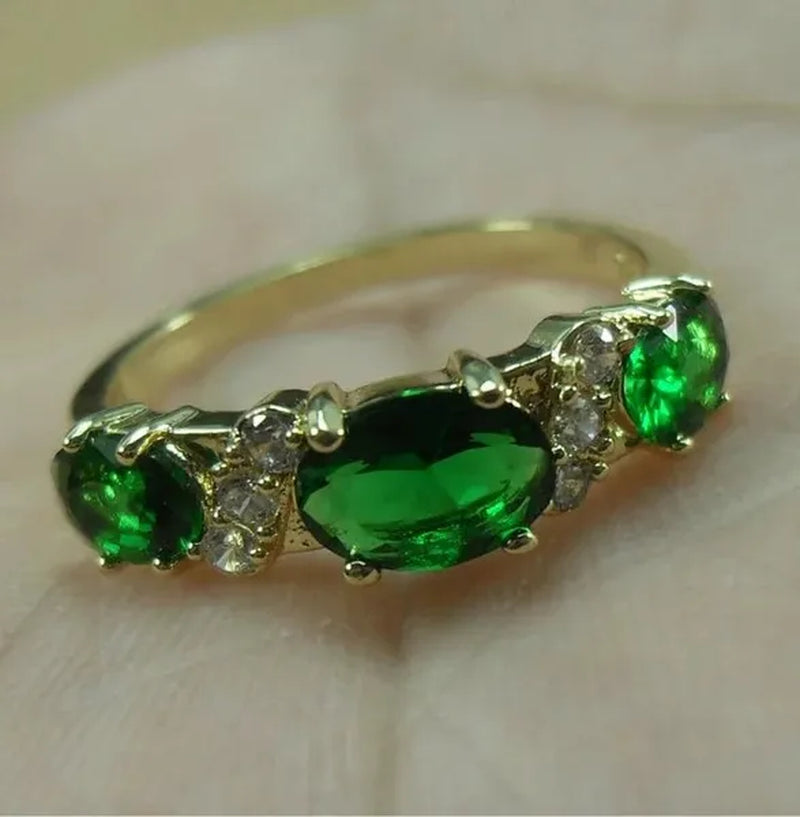 Natural 2.32CT Emerald Diamond 14K Yellow Gold Ring Size 6-11