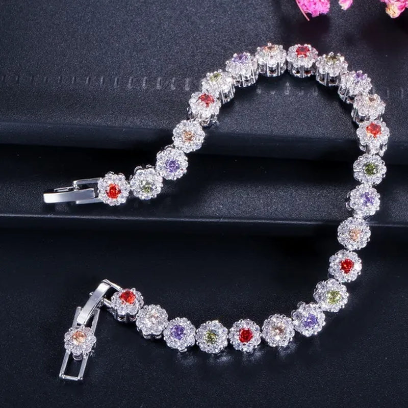 CANDICE 2023 New Sterling Silver Party Jewelry with Green Crystal Stone and CZ Zirconia Women Flower Charm Bracelets Bangles