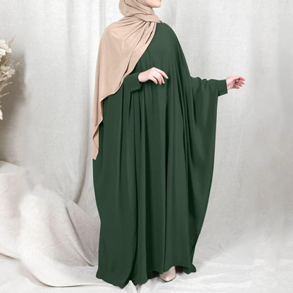 Muslim Women Batwing Abaya Dress Front Zipper Kaftan Islamic Maxi Dress Middle East Robe