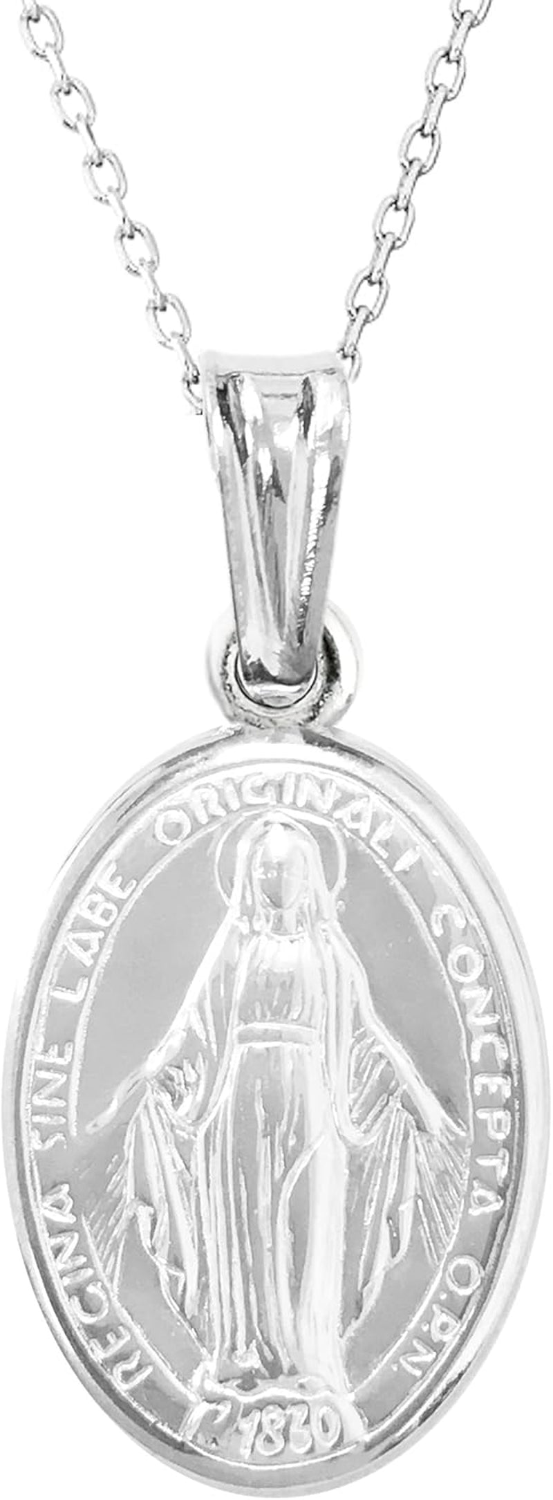 Italian Sterling Silver Miraculous Virgin Mary Medal Latin Prayer Charm Pendant Necklace(12Mm, 15Mm, 19Mm) - WORLD TIME VISITS