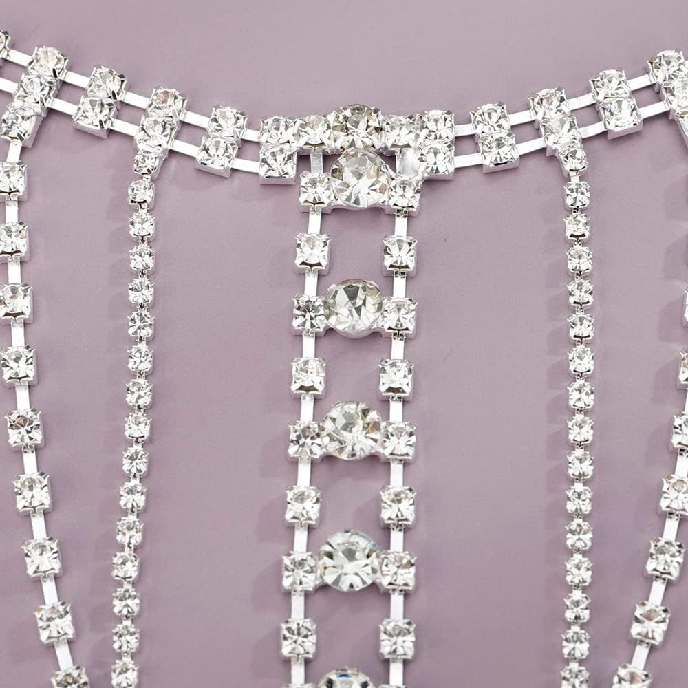Rhinestones Sexy Shoulder Bra Body Chain Fringe Tassels Body Jewelry Wedding Arm Chain Summer Beach Bikini Shoulder Harness for Women Brides (Type C)