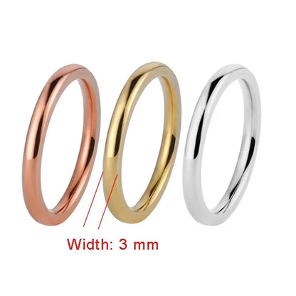 1Pcs Elegant Gold and Silver and Rose Gold Stainless Steel Comfort Fit Plain Wedding Band Ring Width 3Mm