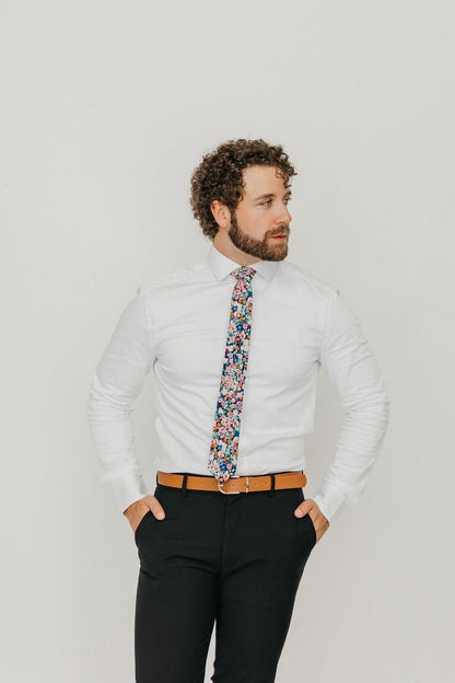 Men'S Skinny Tie Floral Print Cotton Necktie, Great for Weddings, Groom, Groomsmen, Missions, Dances, Gifts.