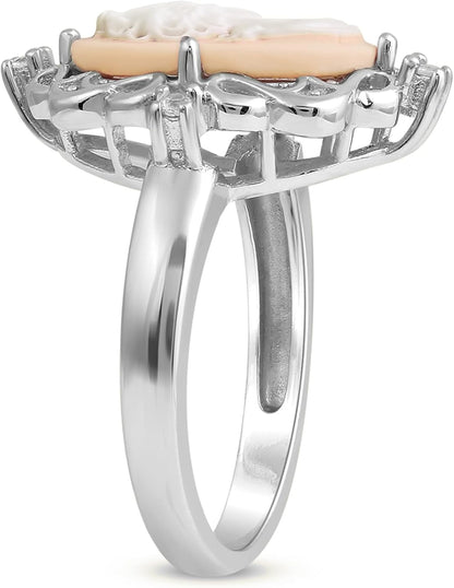 Pink or Blue Agate Cameo Ring in Sterling Silver with round Created White Sapphire