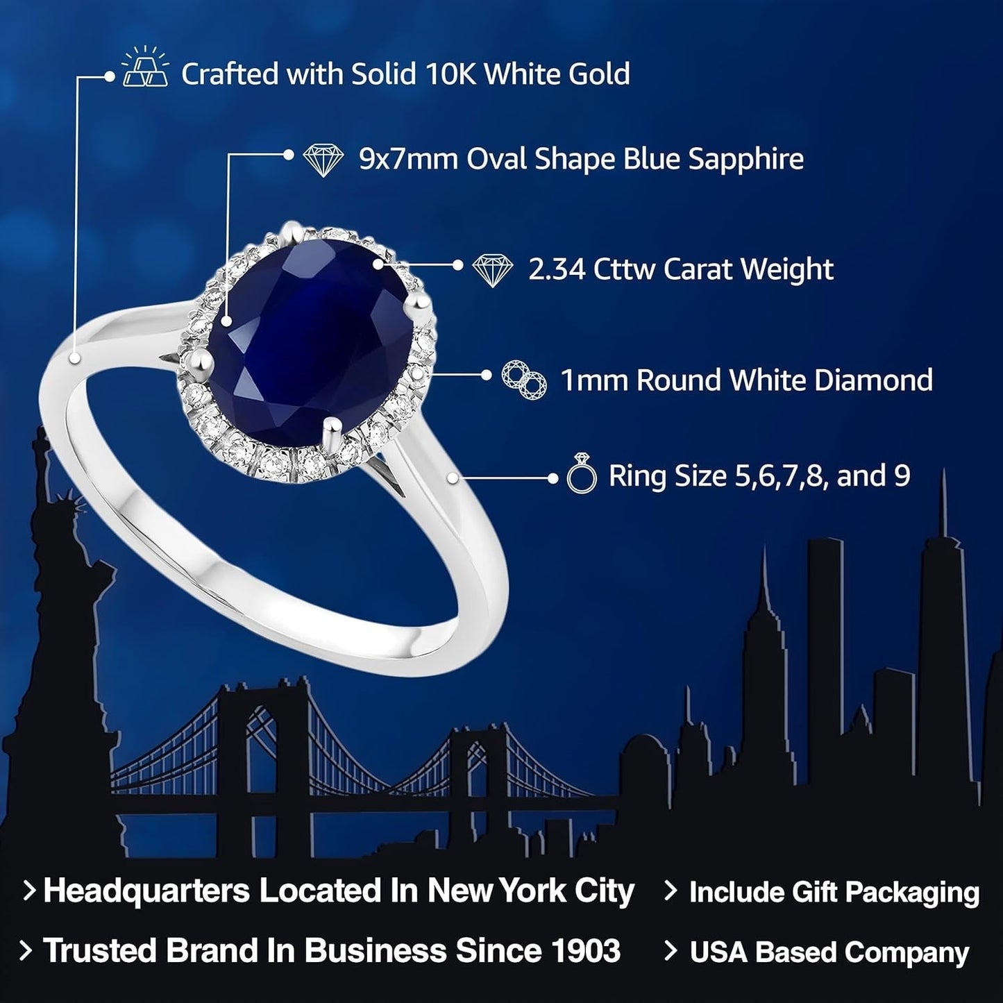 10K White Gold Oval Gemstone Birthstone and Diamond Halo Engagement Ring | Oval 9X7MM | Wedding Anniversary Promise Gold Ring for Women