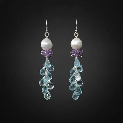 Blue Topaz Earrings Amethyst Earrings Pearl Earrings Silver Earrings Blue Earrings Long Earrings Gemstone Earrings Cluster Earrings Dainty - WORLD TIME VISITS