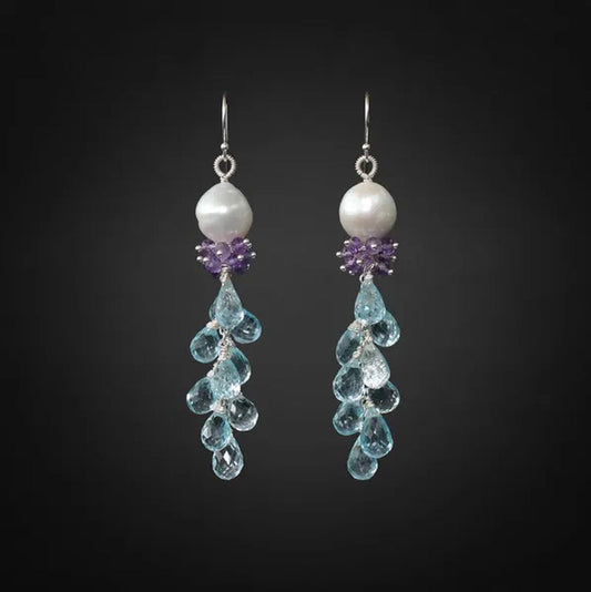 Blue Topaz Earrings Amethyst Earrings Pearl Earrings Silver Earrings Blue Earrings Long Earrings Gemstone Earrings Cluster Earrings Dainty - WORLD TIME VISITS