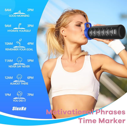 316 Stainless Steel Water Bottles 32Oz with Time Marker, 1000Ml Vacuum Insulated Bottle with Handle BPA Free, 1L Metal Water Flask Jug Great for Outdoor Working Camping BLACK