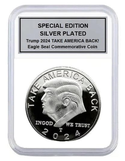 SILVER PLATED Trump 2024 TAKE AMERICA BACK! W/Display Case Masters Coins - WORLD TIME VISITS