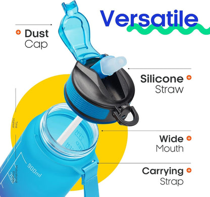 32Oz Large Leakproof BPA Free Drinking Water Bottle with Time Marker and Straw to Ensure You Drink Enough Water Throughout the Day for Fitness and Outdoor Enthusiasts - WORLD TIME VISITS