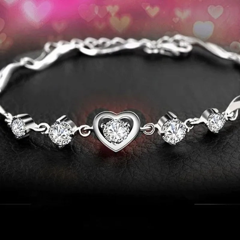 925 Sterling Silver Heart-shaped Amethyst Bracelet Ladies Fashion Jewelry Christmas Gift