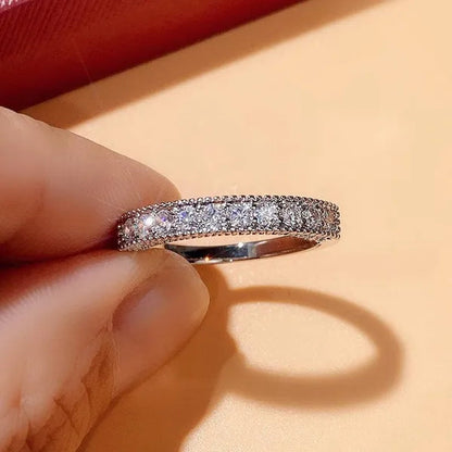 Women Ring 925 Sterling Silver Plated Micro Inlay Cubic Zirconia Ring Bridal Romantic Wedding Eternity Jewelry Anniversary Gift