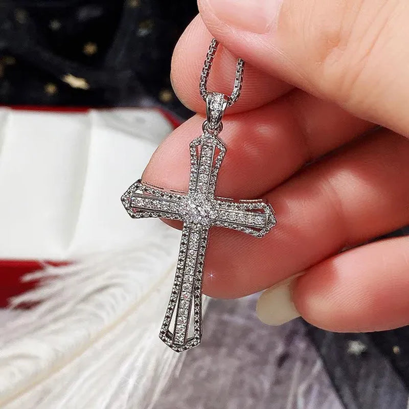 Jewelry Fashion 925 Sterling Silver Diamond Pendants Jesus Cross Necklace Ornament