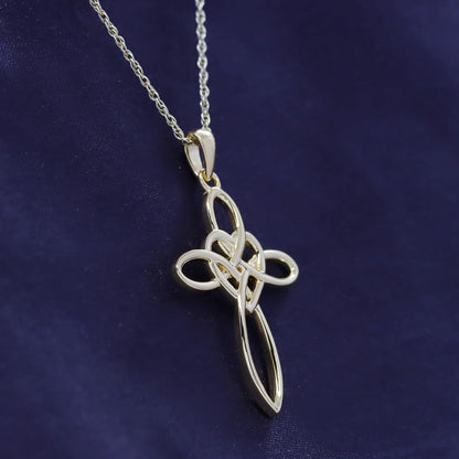 Celtic Knot Cross Infinity Heart Love Pendant Necklace in 14K Gold Plated 925 Sterling Silver Jewelry Gift for Women with 18" Chain