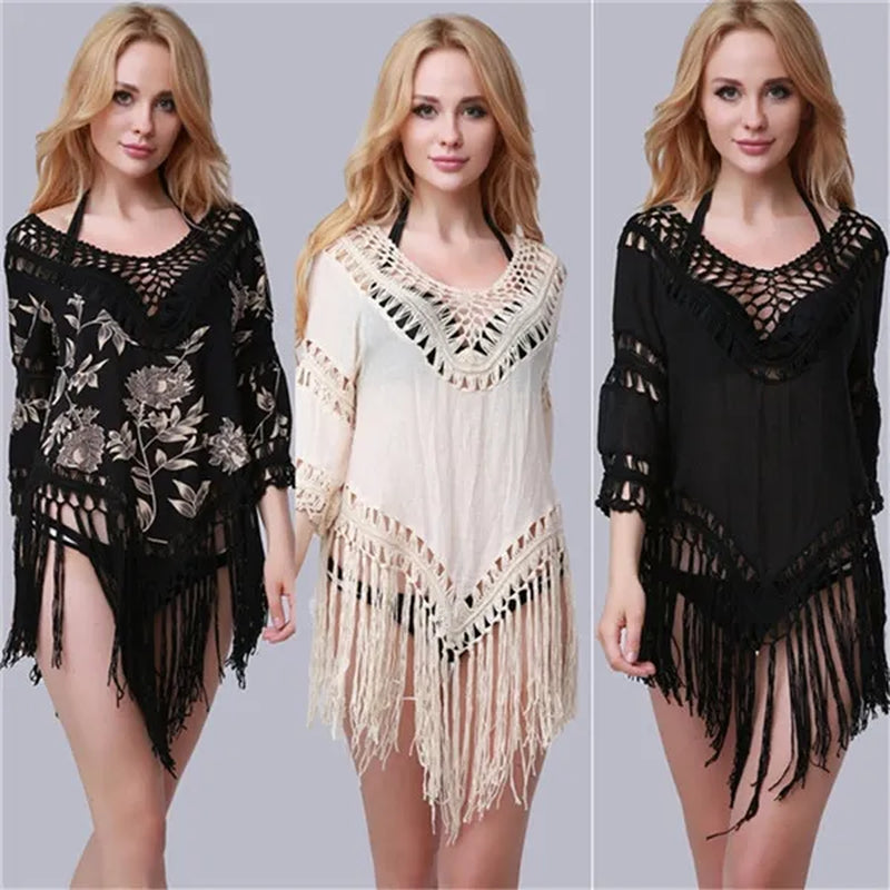 Women Tassel Boho Poncho Shawl Cape - WORLD TIME VISITS