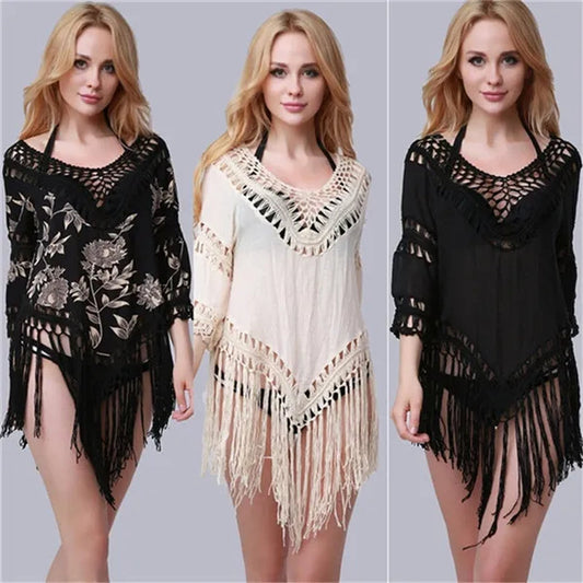 Women Tassel Boho Poncho Shawl Cape - WORLD TIME VISITS