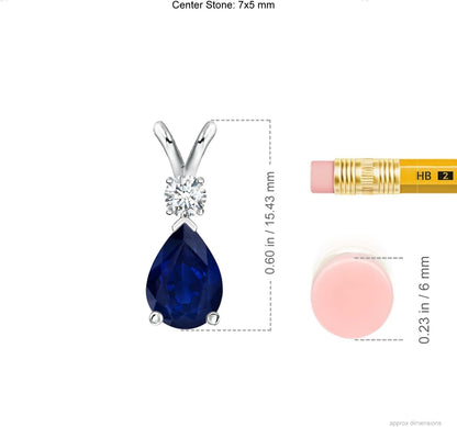 Natural 0.75 Carat Blue Sapphire Teardrop Pendant Necklace for Women with Diamond in 14K White Gold with 18 Inch Chain | September Birthstone Jewelry Gift