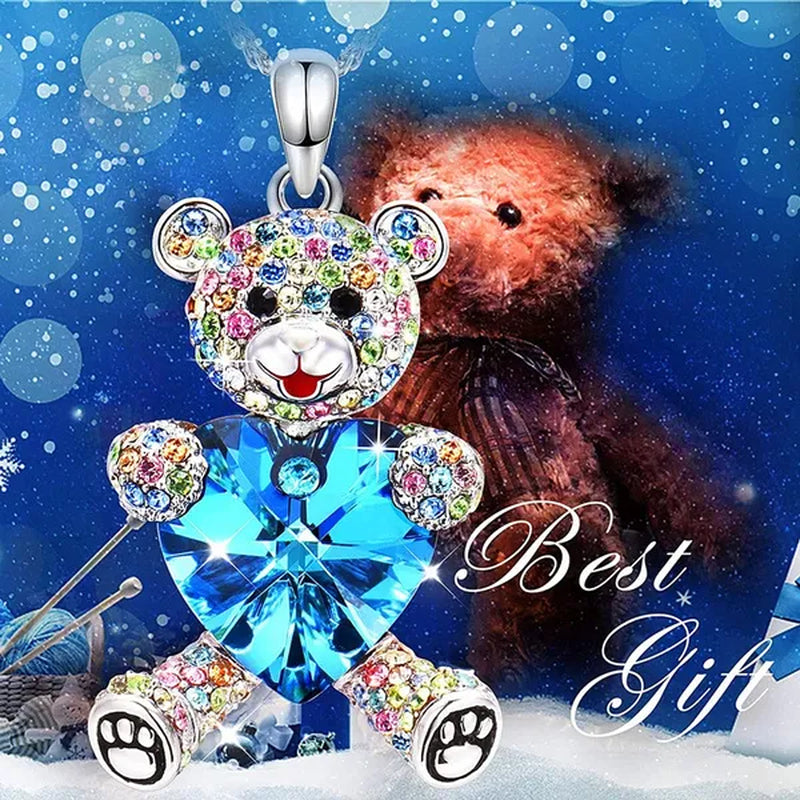 Elegant Fashion Creative Women's Heart-shaped Crystal Bear Necklace Diamond Bear Necklace Women's Engagement Necklace Cute Girl Animal Jewelry Birthday Anniversary Gift
