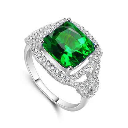Noble Fashion Accessories Jewelry Princess Cut Sapphire & Emerald & White Topaz Gemstone 100% 925 Sterling Silver Ring Size 6 7 8 9