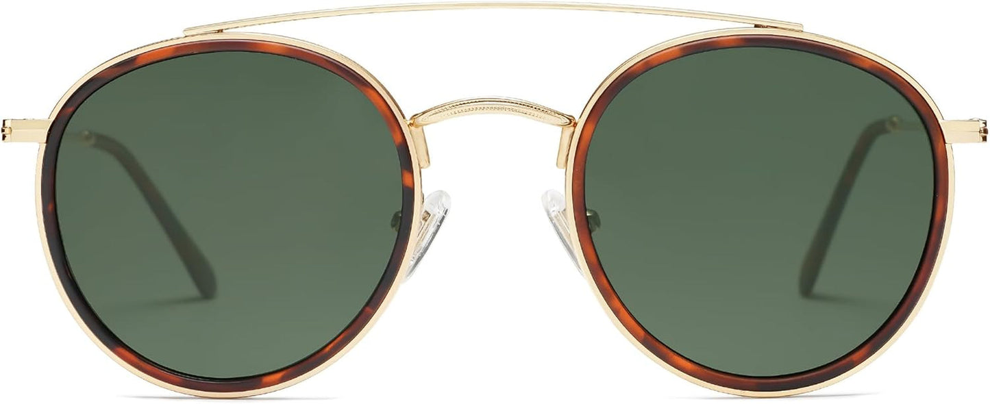Retro Vintage round Polarized Sunglasses for Women Men Small Double Bridge Circle Sunnies SJ1104