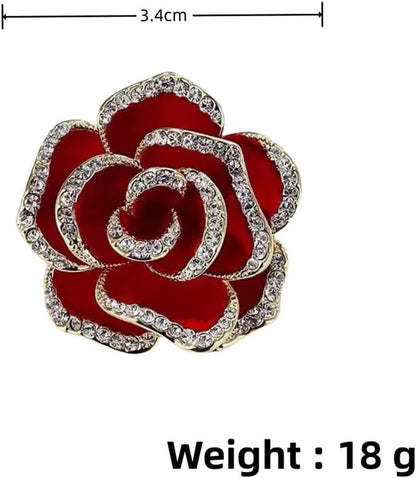 Crystal Rhinestone Red Flower Brooch Women'S Camellia Pin Rhinestone Floral Brooch Ladies' Fashion Clothing Brooch Jewelry Accessory