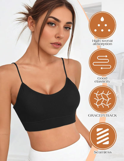 2-4PCS Women'S V-Neck Padded Seamless Straps Bralette, Everyday Basic Sleeping Bra, Sports Bras for Women, Sports Bra - WORLD TIME VISITS