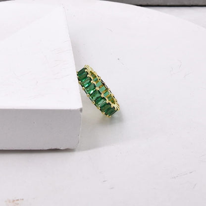 Green Emerald Band (5 Carat) 18K Gold Plated Claw Prong | Rectangle Emerald Cut Eternity Band CZ Ring