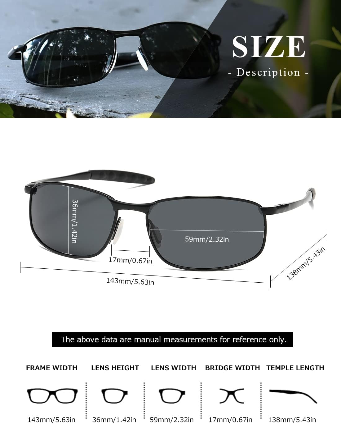 Polarized Sunglasses for Men Rectangle Metal Frame Retro Sun Glasses AE0395