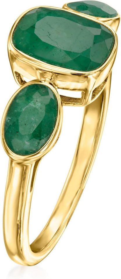 2.80 Ct. T.W. Emerald 3-Stone Ring in 18Kt Gold over Sterling. Size 7