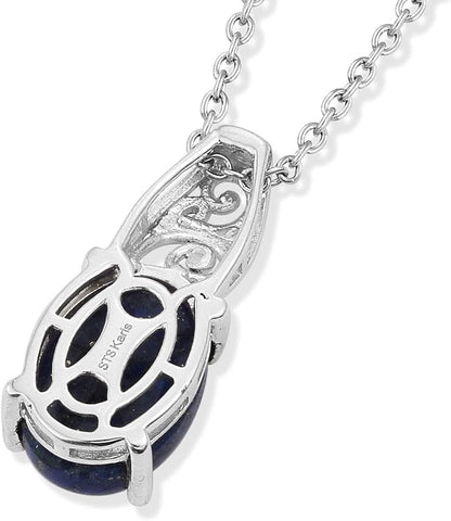 Blue Lapis Lazuli Natural Healing Crystal Stone Decorations Bail Pendant Necklace 20 Stainless Steel Fashion Delicate Unique Jewelry Gifts for Women