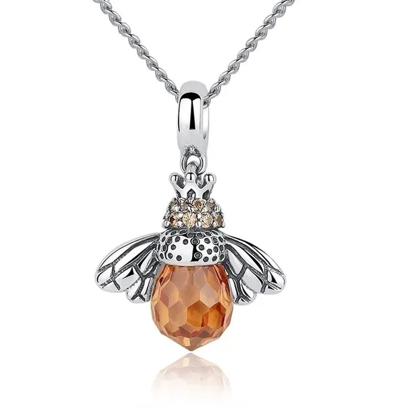 Fashion 925 Sterling Silver Queen Bee Crystal Gemstone Cubic Zirconia Ring Earrings Necklace Bracelet Jewelry Set CZ Charm Women Bridal Engagement Wedding Jewelry Set Gift