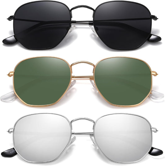 Polarized Hexagon Sunglasses for Women Men Polygon Square Sun Glasses UV400 Protection Metal Frame