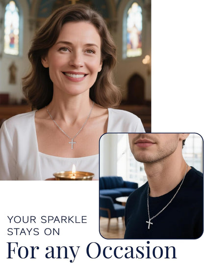 Cross Necklace for Women, Christian Gifts for Her, Moissanite Cross Pendant, 925 Sterling Silver Necklaces Religious Anniversary Birthday Gifts for Women-