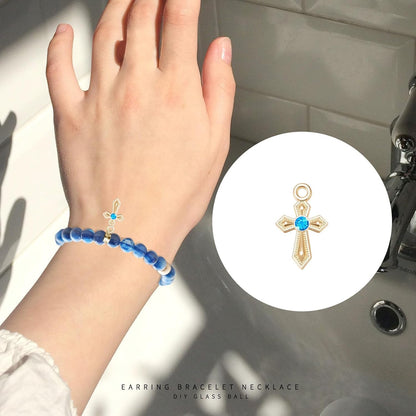 100Pcs 10Colors Rhinestone Tiny Cross Charms Alloy Crystal Mini Crucifix Pendant Beads for Catholic Jewelry Making Necklace Bracelet Earring Keychain DIY Gift Idea Handmade