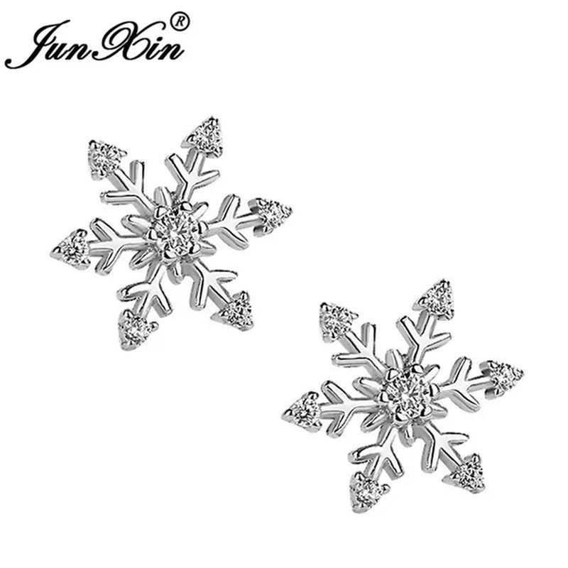 Junxin Fashion Earrings New Exquisite Girls Earing Full Diamond Snowflakes Stud Earrings for Women Engagement Band Wedding Jewelry Earrings