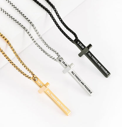 Cross Necklace for Men, Inspirational Bible Verse Cross Chain for Men, Stainless Steel Box Necklace, Religious Christian Jewelry Gift