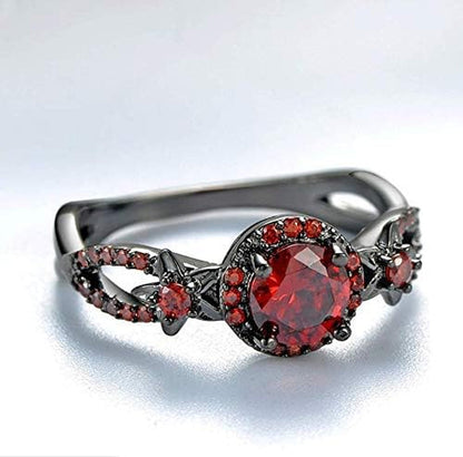 Duan Finger Rings White Fire Opal CZ Fashion round Red Ruby Ring Women'S 10KT Black Gold Filled Wedding Jewelry Size 6-10