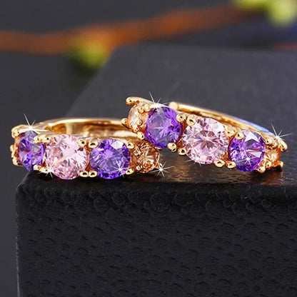 2022 New Exquisite FashionPurple Oval Crystal Earrings Charm Round Amethyst Diamond Hoop Earrings Romantic Valentine's Day Gift Engagement Earrings Wedding Earrings Anniversary Women's Jewelry