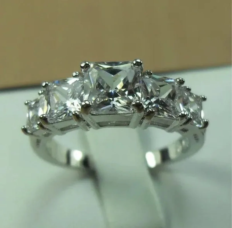 Natural 3.28CT White Diamond 14K White Gold Wedding Ring Size 6-10